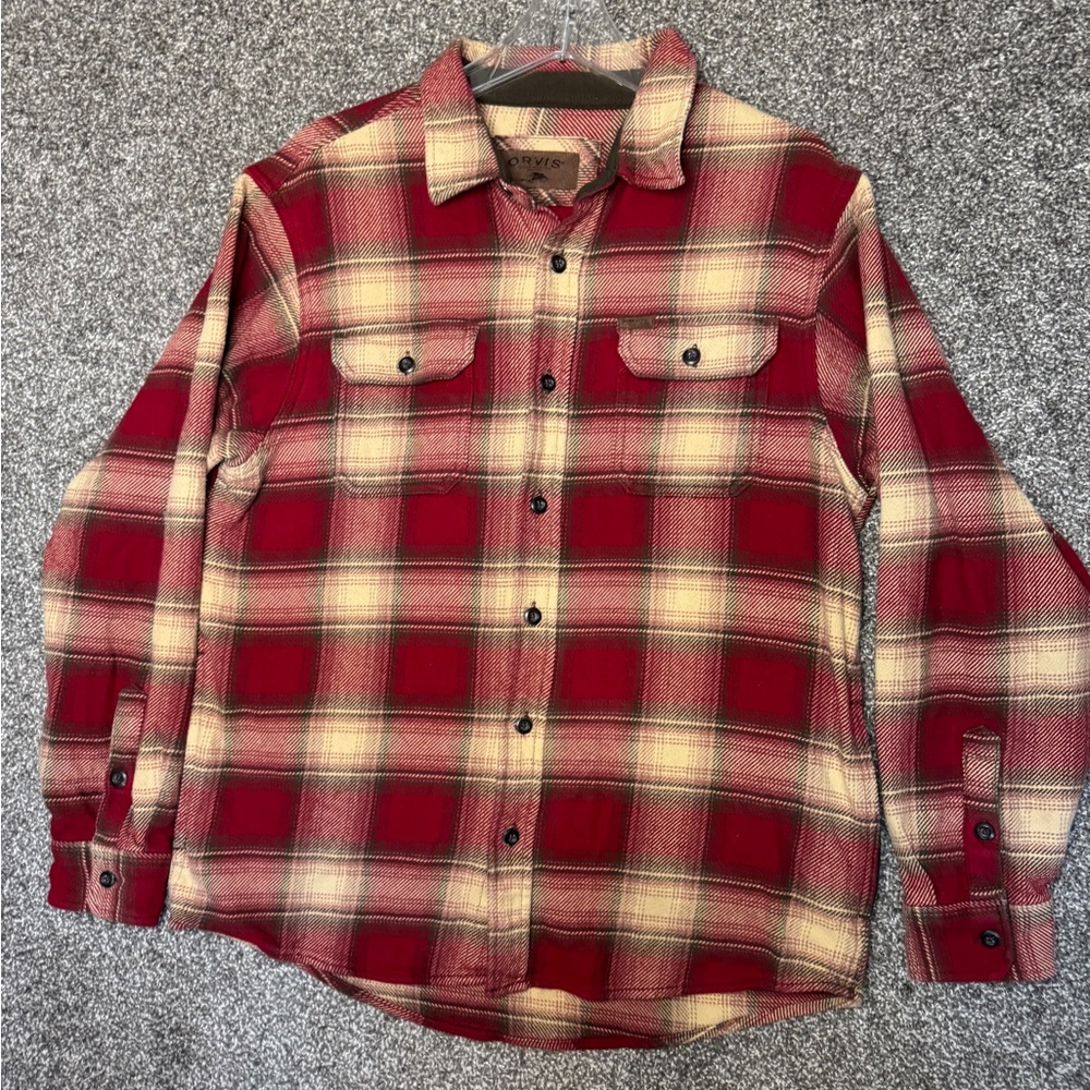 Orvis Heavy Flannel Plaid Button Up Shirt Jacket Mens Shacket L